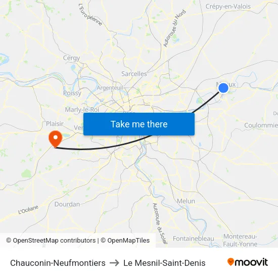 Chauconin-Neufmontiers to Le Mesnil-Saint-Denis map