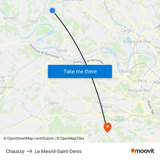 Chaussy to Le Mesnil-Saint-Denis map