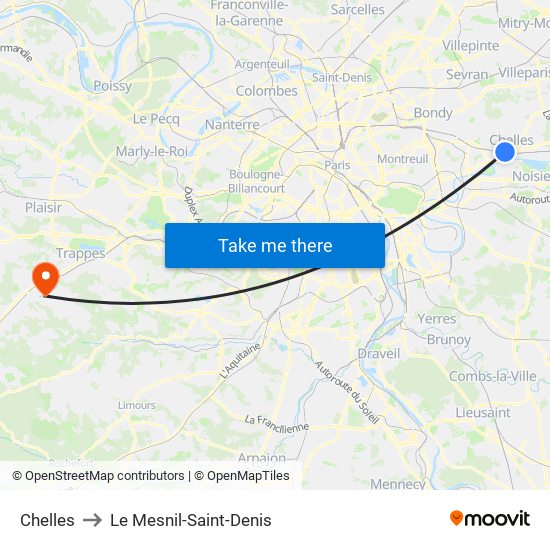 Chelles to Le Mesnil-Saint-Denis map