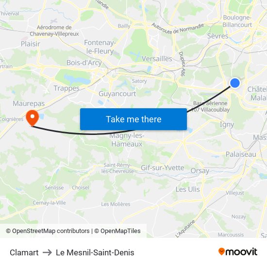 Clamart to Le Mesnil-Saint-Denis map