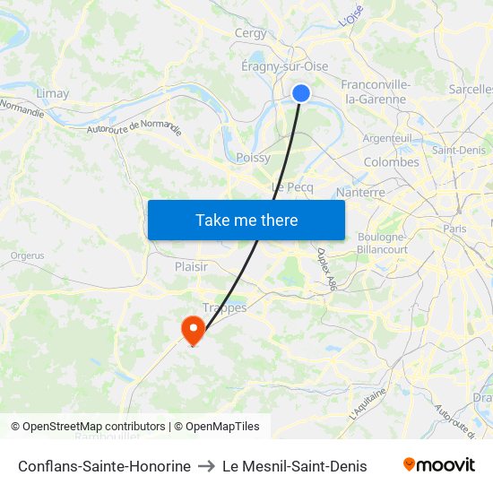 Conflans-Sainte-Honorine to Le Mesnil-Saint-Denis map