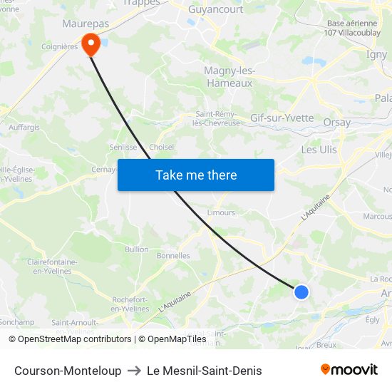 Courson-Monteloup to Le Mesnil-Saint-Denis map