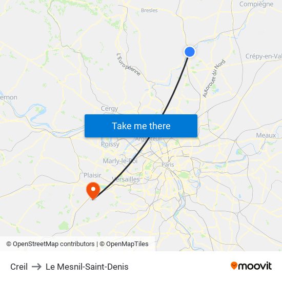 Creil to Le Mesnil-Saint-Denis map