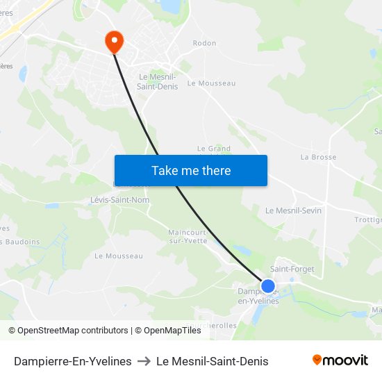 Dampierre-En-Yvelines to Le Mesnil-Saint-Denis map
