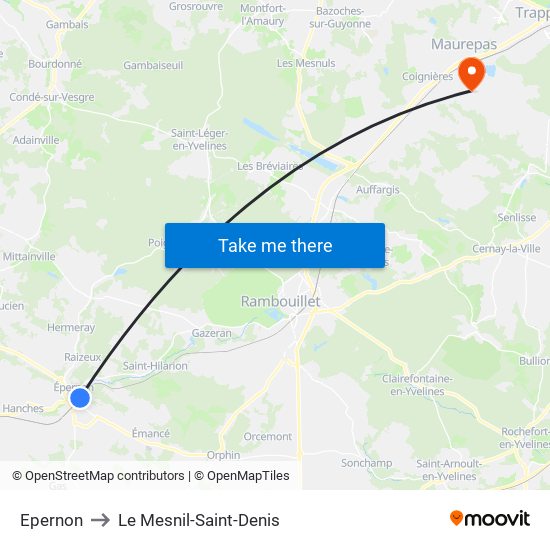 Epernon to Le Mesnil-Saint-Denis map