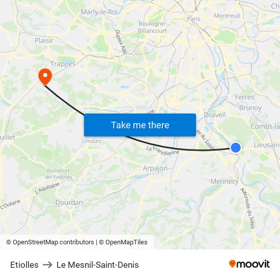 Etiolles to Le Mesnil-Saint-Denis map