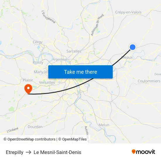 Etrepilly to Le Mesnil-Saint-Denis map