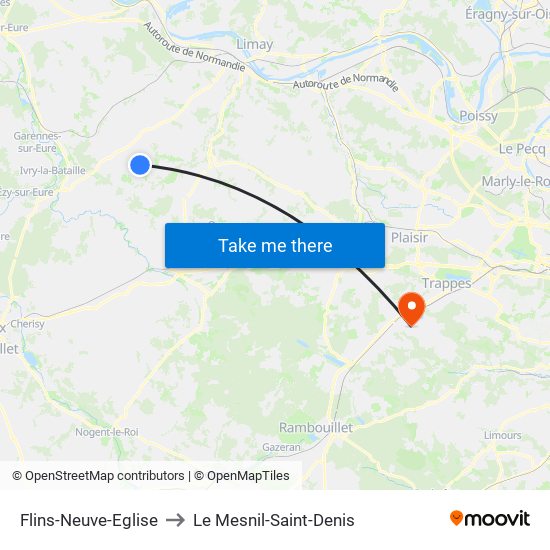 Flins-Neuve-Eglise to Le Mesnil-Saint-Denis map