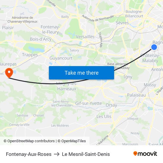 Fontenay-Aux-Roses to Le Mesnil-Saint-Denis map