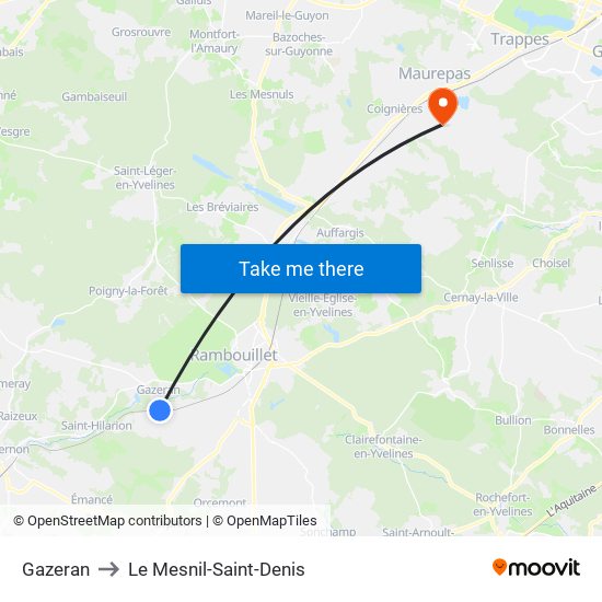 Gazeran to Le Mesnil-Saint-Denis map