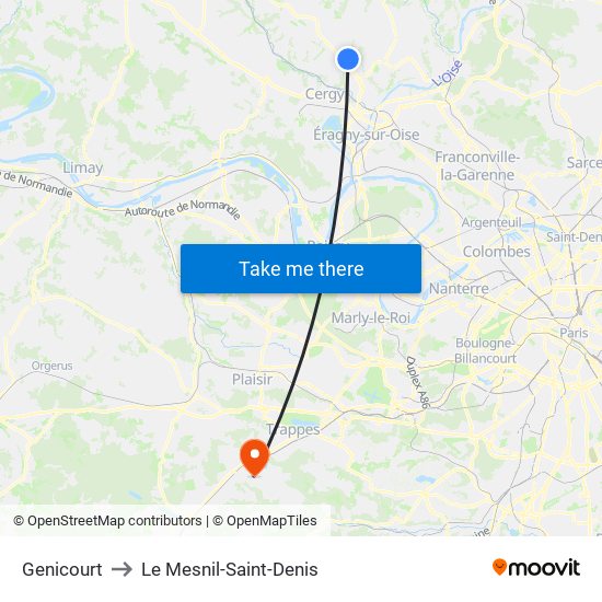 Genicourt to Le Mesnil-Saint-Denis map