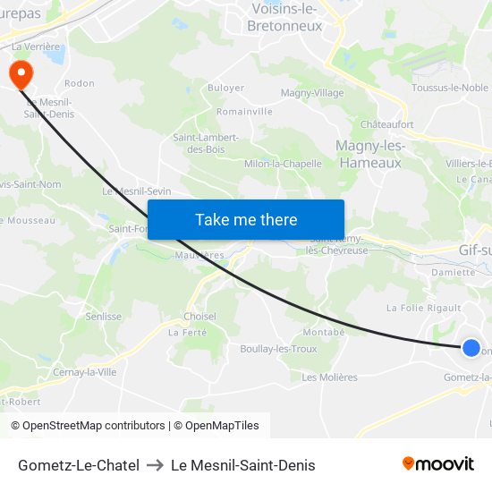 Gometz-Le-Chatel to Le Mesnil-Saint-Denis map