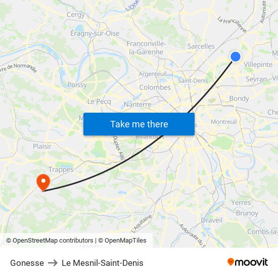 Gonesse to Le Mesnil-Saint-Denis map