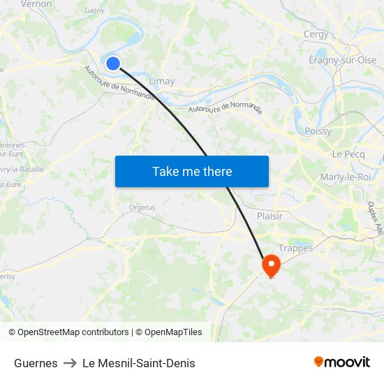 Guernes to Le Mesnil-Saint-Denis map