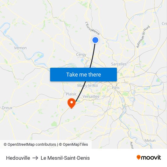 Hedouville to Le Mesnil-Saint-Denis map
