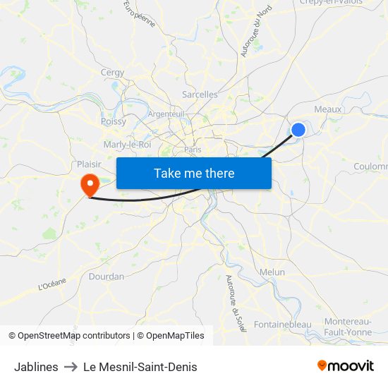 Jablines to Le Mesnil-Saint-Denis map