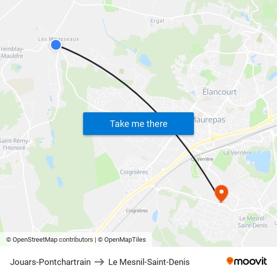 Jouars-Pontchartrain to Le Mesnil-Saint-Denis map