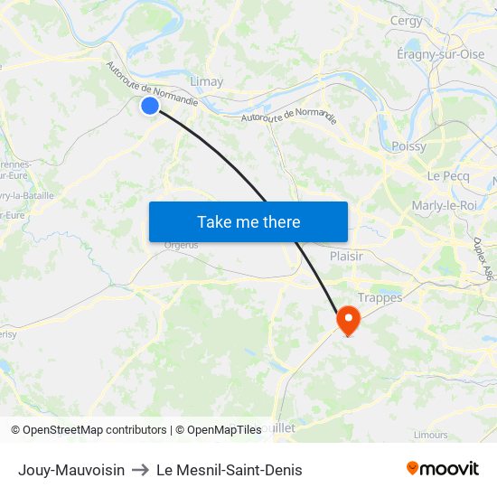 Jouy-Mauvoisin to Le Mesnil-Saint-Denis map