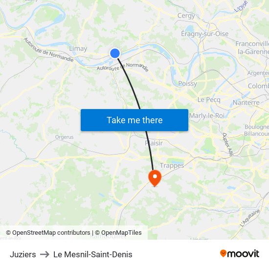 Juziers to Le Mesnil-Saint-Denis map