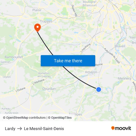 Lardy to Le Mesnil-Saint-Denis map