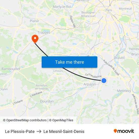 Le Plessis-Pate to Le Mesnil-Saint-Denis map