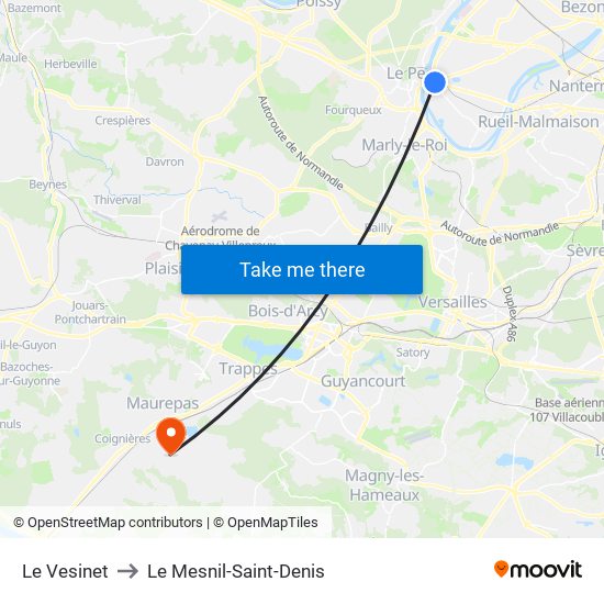 Le Vesinet to Le Mesnil-Saint-Denis map