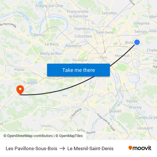 Les Pavillons-Sous-Bois to Le Mesnil-Saint-Denis map