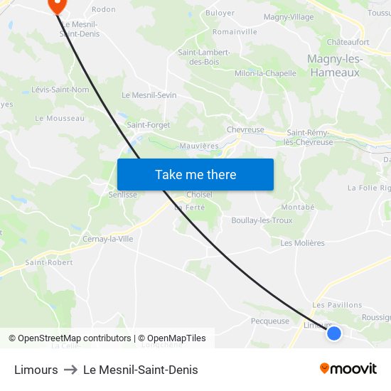 Limours to Le Mesnil-Saint-Denis map