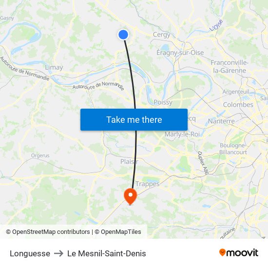 Longuesse to Le Mesnil-Saint-Denis map
