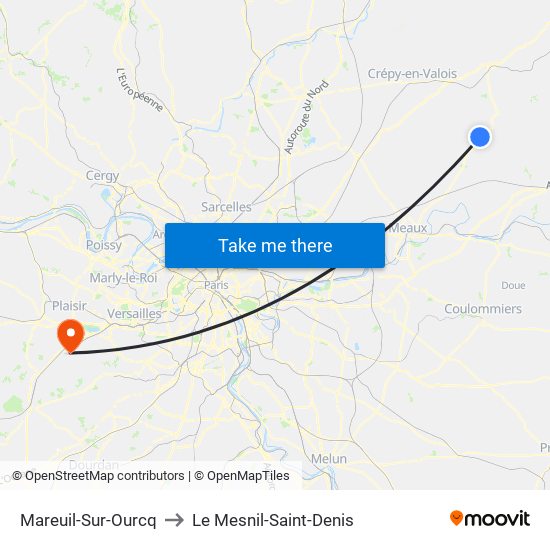 Mareuil-Sur-Ourcq to Le Mesnil-Saint-Denis map