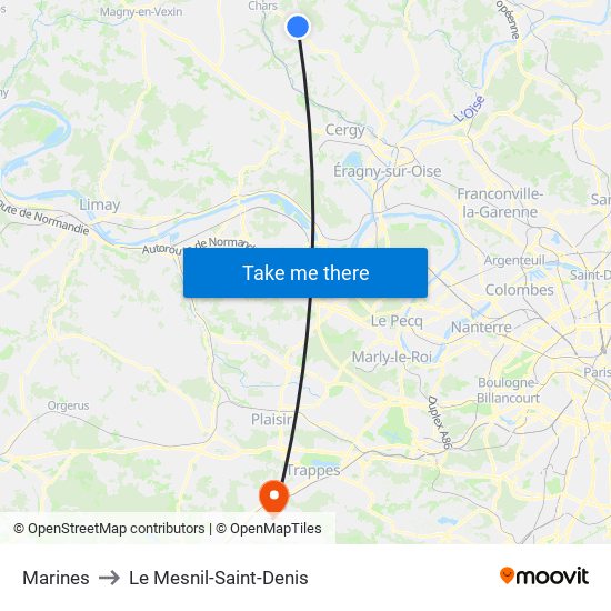 Marines to Le Mesnil-Saint-Denis map