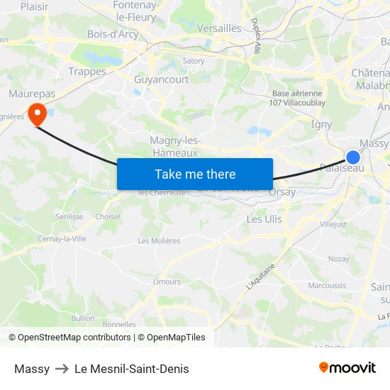 Massy to Le Mesnil-Saint-Denis map