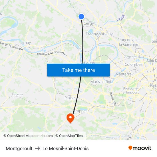 Montgeroult to Le Mesnil-Saint-Denis map