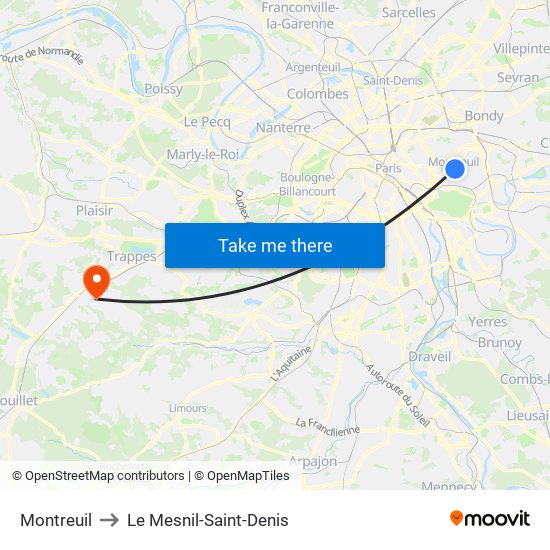 Montreuil to Le Mesnil-Saint-Denis map