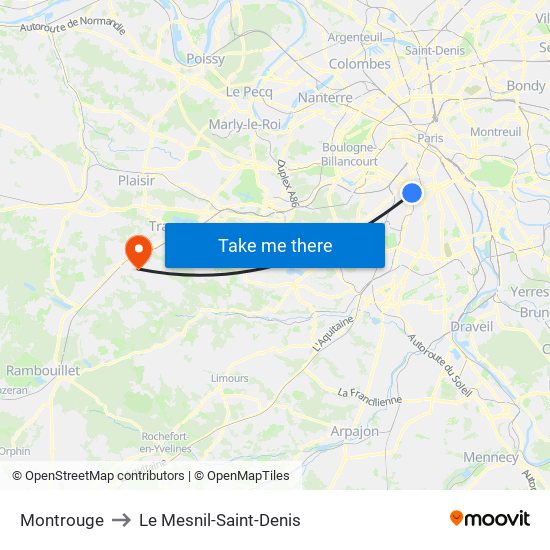 Montrouge to Le Mesnil-Saint-Denis map