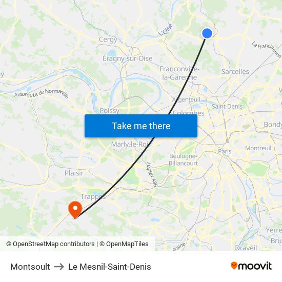 Montsoult to Le Mesnil-Saint-Denis map