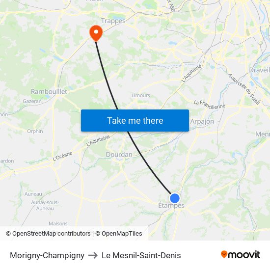 Morigny-Champigny to Le Mesnil-Saint-Denis map