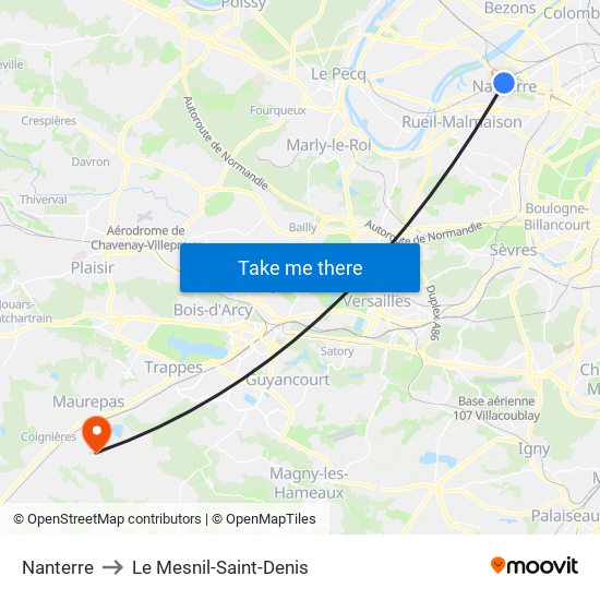 Nanterre to Le Mesnil-Saint-Denis map