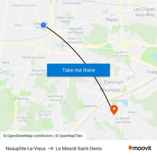 Neauphle-Le-Vieux to Le Mesnil-Saint-Denis map