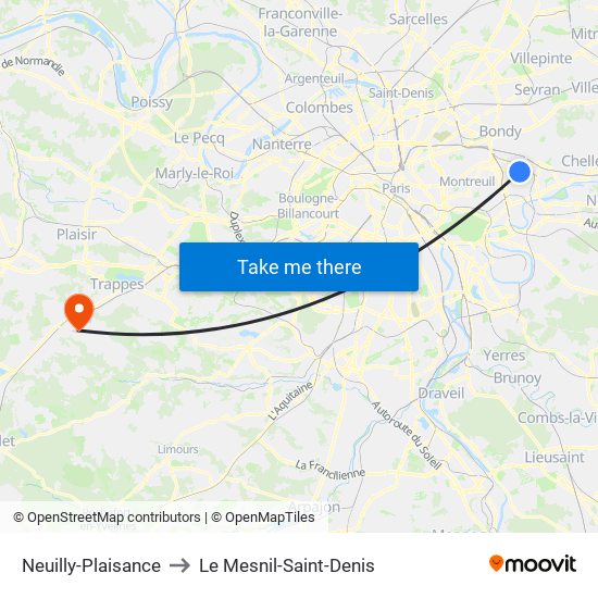 Neuilly-Plaisance to Le Mesnil-Saint-Denis map
