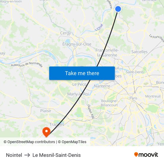 Nointel to Le Mesnil-Saint-Denis map