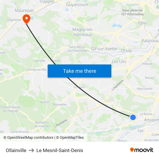 Ollainville to Le Mesnil-Saint-Denis map
