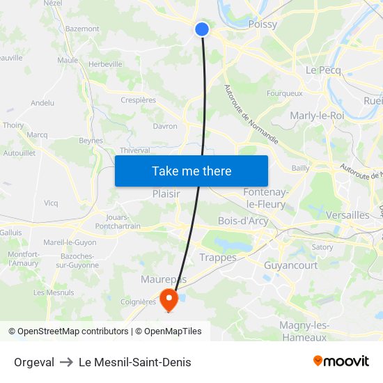 Orgeval to Le Mesnil-Saint-Denis map