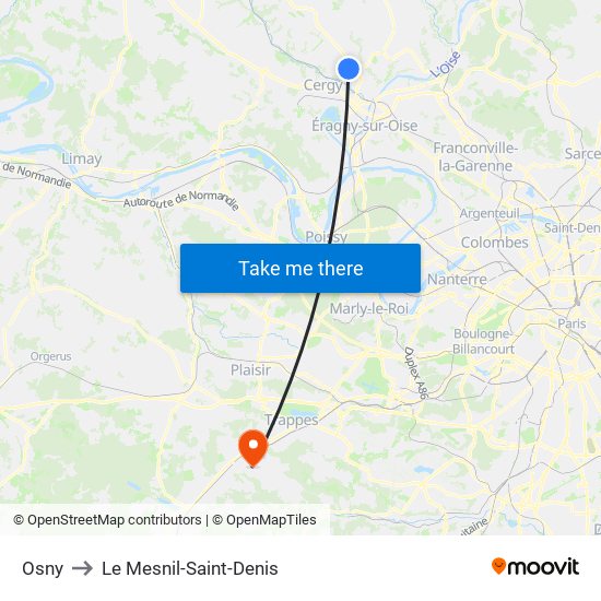 Osny to Le Mesnil-Saint-Denis map