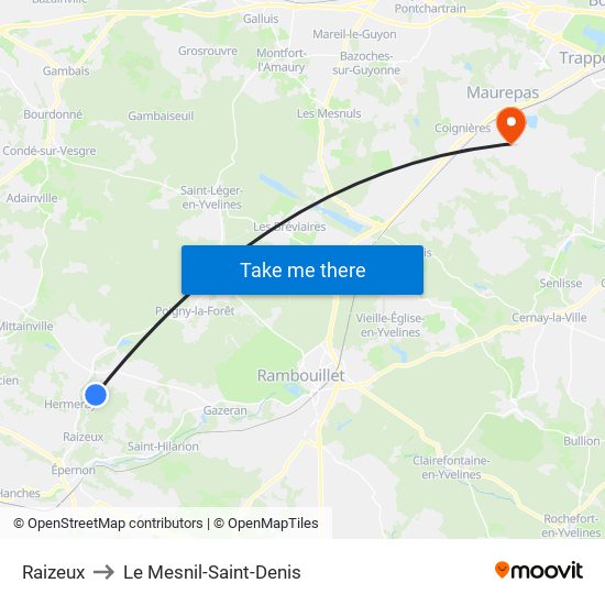 Raizeux to Le Mesnil-Saint-Denis map