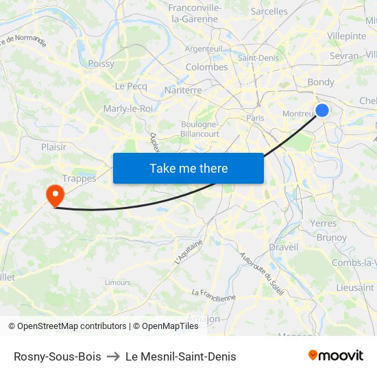 Rosny-Sous-Bois to Le Mesnil-Saint-Denis map