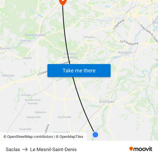 Saclas to Le Mesnil-Saint-Denis map