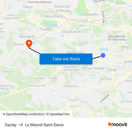 Saclay to Le Mesnil-Saint-Denis map