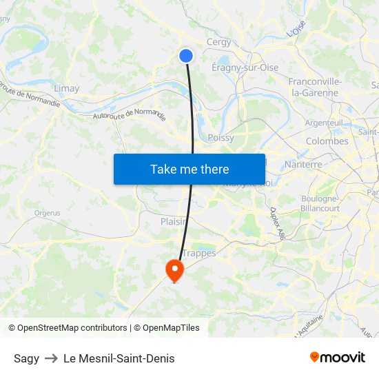 Sagy to Le Mesnil-Saint-Denis map