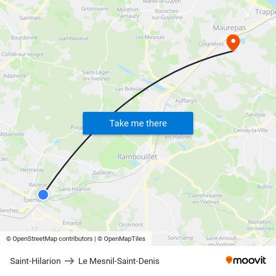 Saint-Hilarion to Le Mesnil-Saint-Denis map